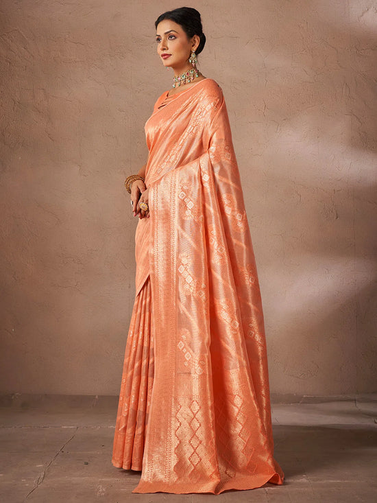 Saree Mall Women's Cotton Peach Woven Design Designer Saree With Blouse Piece-JENNA96904