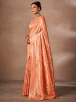 Saree Mall Women's Cotton Peach Woven Design Designer Saree With Blouse Piece-JENNA96904