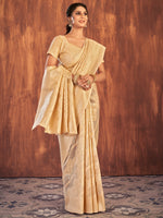 Saree Mall Women's Cotton Cream Woven Design Designer Saree With Blouse Piece-JENNA96905