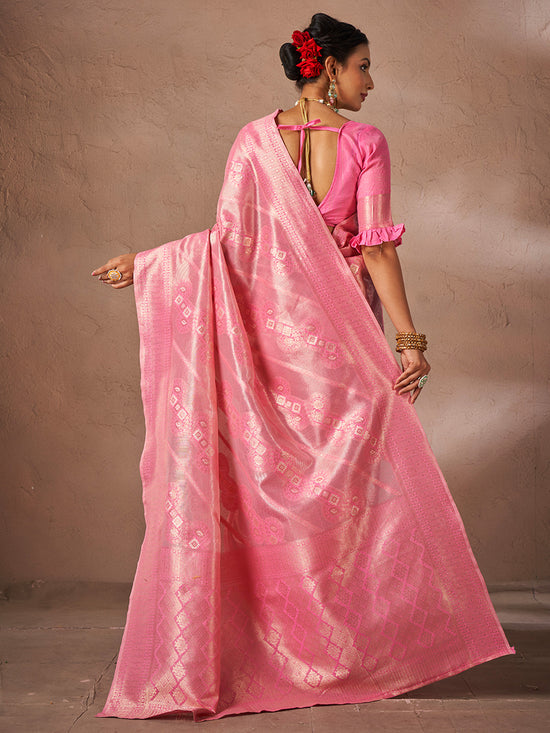 Saree Mall Women's Cotton Pink Woven Design Designer Saree With Blouse Piece-JENNA96906