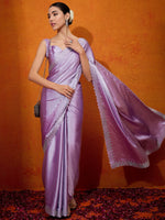 Saree Mall Women's Satin  Lavendar Embellished Designer Saree With Blouse Piece-JIOCUTWK1004