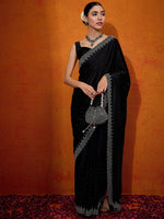 Saree Mall Women's Satin  Black Embellished Designer Saree With Blouse Piece-JIOCUTWK1005