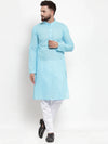 Chikankari Pure Cotton Kurta with Churidar-JOKP-561Sky