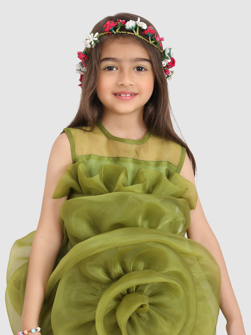 Jelly Jones Emblished With Big Flower Dress-Green