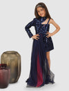 Jelly Jones Sequance Dress Emblished With Double Layer Side Tail- Navy Blue