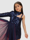 Jelly Jones Sequance Dress Emblished With Double Layer Side Tail- Navy Blue