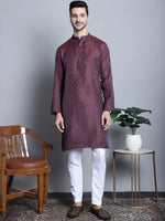 Men Maroon Woven Design Kurta with Pyjamas-JOKP-P-5003Maroon