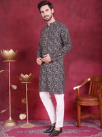 Men's Digital Printed Kurta with Pyjama.-JOKP-5014Navy