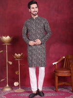 Men's Digital Printed Kurta with Pyjama.-JOKP-5014Navy