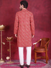 Men's Digital Printed Kurta with Pyjama.-JOKP-5014Red