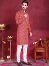 Men's Digital Printed Kurta with Pyjama.-JOKP-5014Red