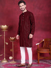 Men's Sequins Chikankari Embroidered Kurta with Pyjama.-JOKP-5015Maroon