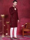 Men's Sequins Chikankari Embroidered Kurta with Pyjama.-JOKP-5015Maroon