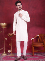 Men's Sequins Chikankari Embroidered Kurta with Pyjama.-JOKP-5015White