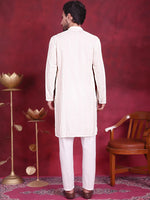 Men's Sequins Chikankari Embroidered Kurta with Pyjama.-JOKP-5015White