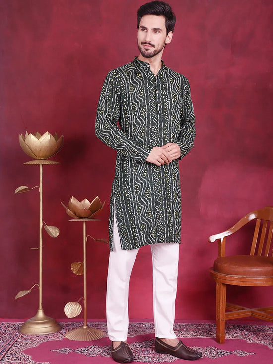 Men's Bandhani Printed Kurta with Pyjama.-JOKP-5016Green