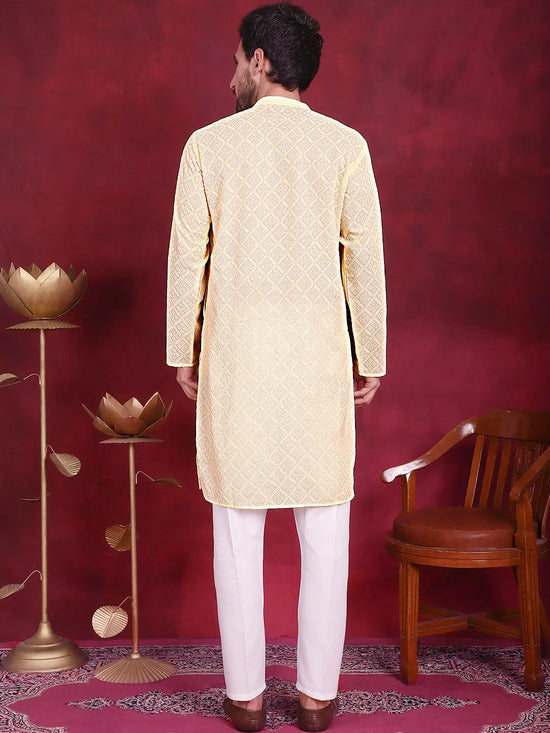 Chikankari Embroidered Kurta with Pyjama.-JOKP-5017Yellow