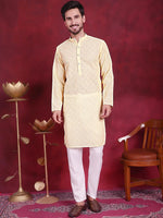 Chikankari Embroidered Kurta with Pyjama.-JOKP-5017Yellow