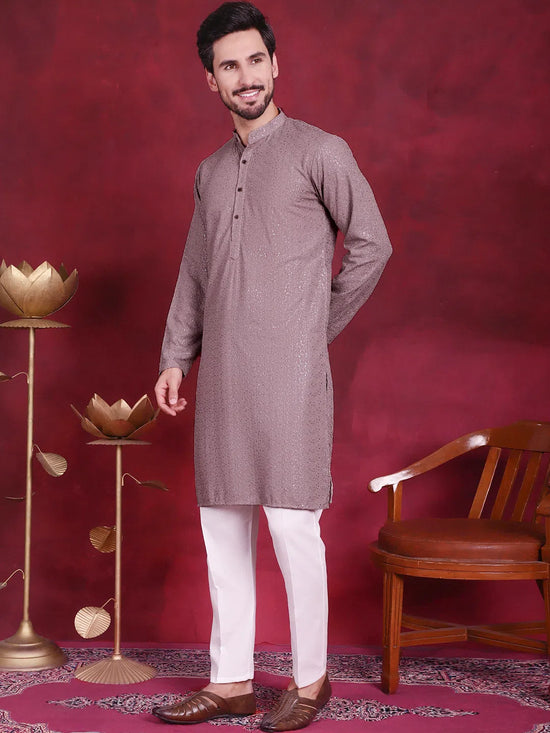 Sequins Chikankari Kurta with Pyjama.-JOKP-5018Grey