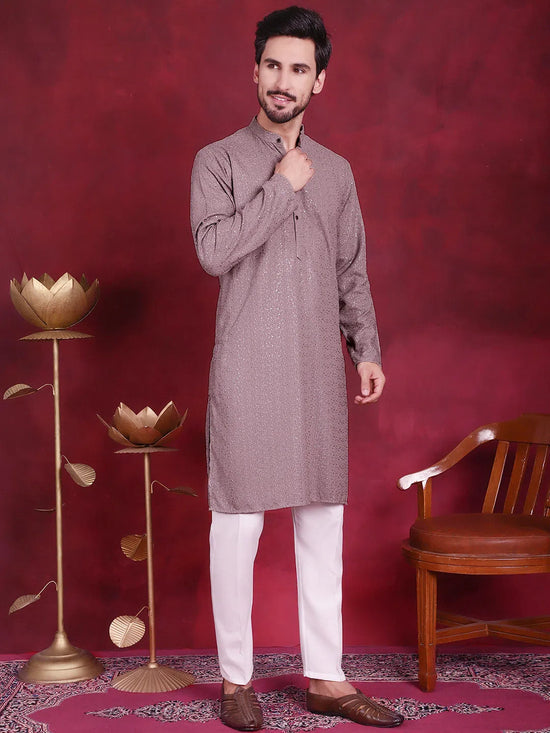 Sequins Chikankari Kurta with Pyjama.-JOKP-5018Grey