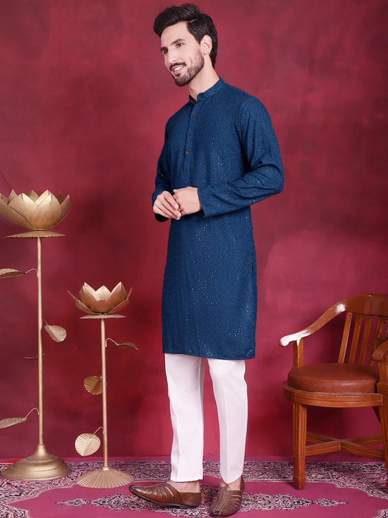 Sequins Chikankari Kurta with Pyjama.-JOKP-5018Peacock