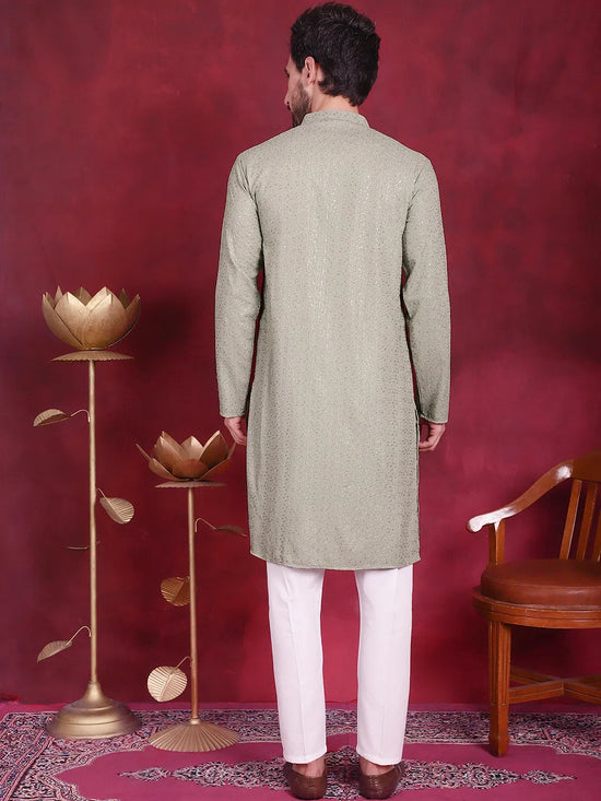 Sequins Chikankari Kurta with Pyjama.-JOKP-5018Pista