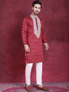 Men's Sequins Embroidered Kurta Pyjama Set.-JOKP-5019Maroon