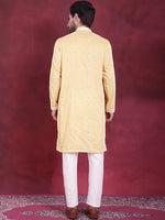 Men's Sequins Embroidered Kurta Pyjama Set.-JOKP-5019Yellow