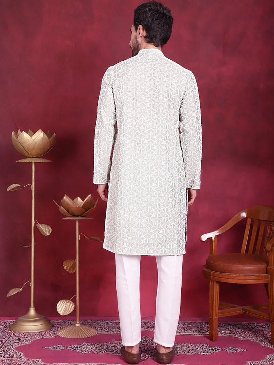 Men's Chikankari Embroidered Kurta Pyjama Set.-JOKP-5020Pista