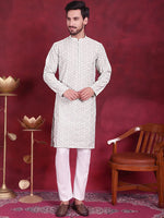 Men's Chikankari Embroidered Kurta Pyjama Set.-JOKP-5020Pista