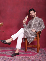 Men's Sequins Embroidered Kurta with Pyjama.-JOKP-5023Brown