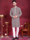 Men's Sequins Embroidered Kurta with Pyjama.-JOKP-5023Brown