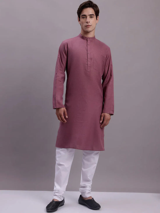 Men's Solid Cotton Kurta With Pyjamas-JOKP-611Magenta