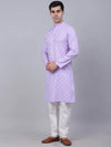 Men Purple and White Floral Printed Kurta with Churidar-JOKP-650Purple