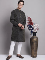 Men Black Embroidered Design Kurta with Pyjamas-JOKP-666Black