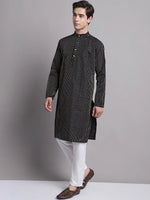 Men Black Embroidered Design Kurta with Pyjamas-JOKP-666Black