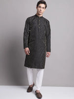 Men Black Embroidered Design Kurta with Pyjamas-JOKP-666Black