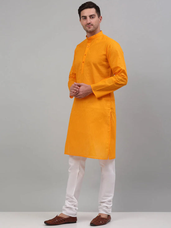 Men's Mustard Cotton Striped Kurta Payjama Sets-JOKP-679Mustard