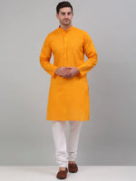 Men's Mustard Cotton Striped Kurta Payjama Sets-JOKP-679Mustard