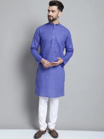 Men's Solid Pure Cotton Kurta With Pyjamas-JOKP-697Blue