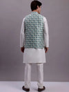 Men's Turquoise Blue Woven Design Nehru Jacket With Solid Kurta Pyjama.-JOKPWC-636W-4082Sky