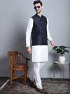 Men's Woven Design Nehru Jacket With Kurta Pyjama Set-JOKPWC-636W-4085Navy