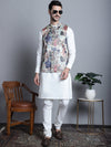 Men's Digital Print and Zari Work Nehru Jacket With Kurta Pyjama Set-JOKPWC-592W-4086Blue