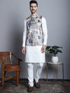 Men's Digital Print and Zari Work Nehru Jacket With Kurta Pyjama Set-JOKPWC-592W-4086Blue