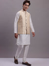 Men's Cream Woven Design Nehru Jacket With Solid Kurta Pyjama.-JOKPWC-636W-4081Cream