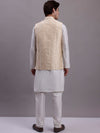 Men's Cream Woven Design Nehru Jacket With Solid Kurta Pyjama.-JOKPWC-636W-4081Cream