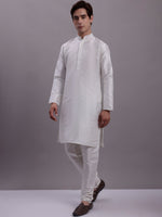 Men's Cream Woven Design Nehru Jacket With Solid Kurta Pyjama.-JOKPWC-636W-4081Cream