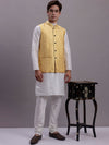 Men's Golden Woven Design Nehru Jacket With Solid Kurta Pyjama.-JOKPWC-636W-4081Golden