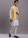 Men's Golden Woven Design Nehru Jacket With Solid Kurta Pyjama.-JOKPWC-636W-4081Golden