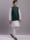 Men's Olive Green Woven Design Nehru Jacket With Solid Kurta Pyjama.-JOKPWC-636W-4081Olive